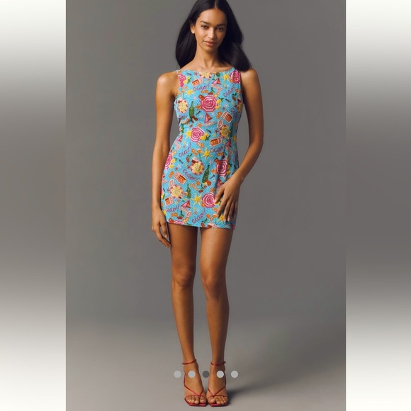 🎉SUPER RARE🎉 Anthropologie NWT For Love & Lemons Ciao Beaded Mini Dress size 4. - Picture 4 of 13